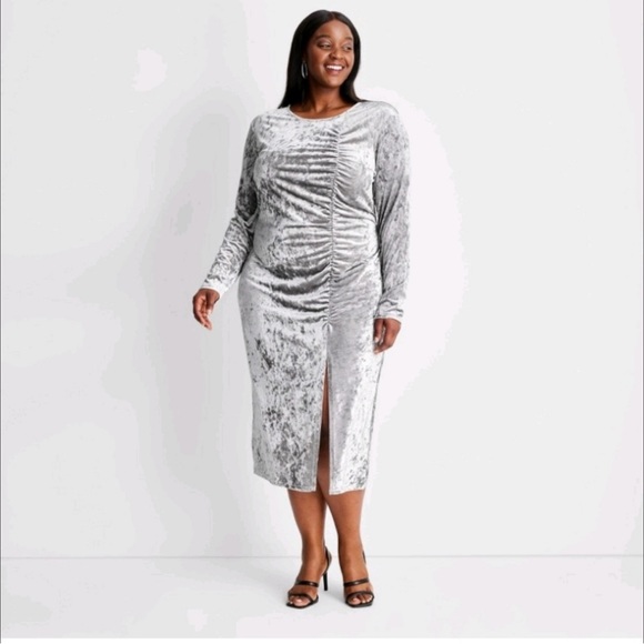 2X 3X 4X Future Collective Silver Velvet Ruched Open Back A-line Slit Target NEW - Picture 1 of 15